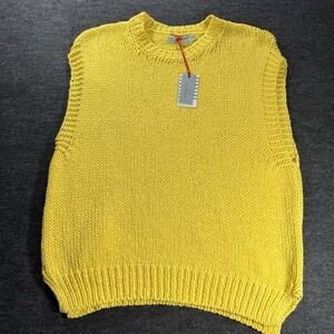 Voyageur By Mersea Sweater Vest Womens M Yellow Sleeveless Cotton Preppy Coastal